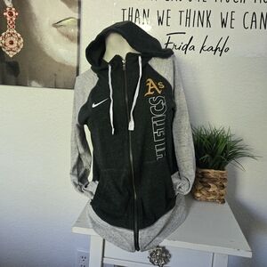 Nike Athletics Oakland A's Vintage Gym Dark Green and Gray Zip-Up Hoodie Size M